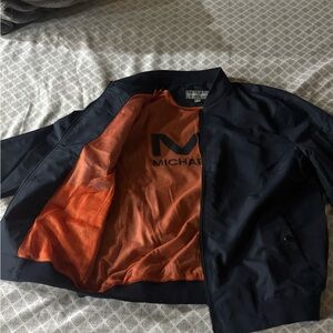 Michael Kors Men's Black Bomber Jacket with Orange Interior